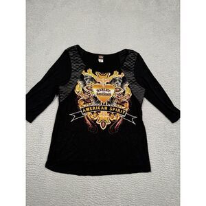 Harley Davidson Women's Black Shirt American Spirit Jewels XL‎ Rayon Blend Soft